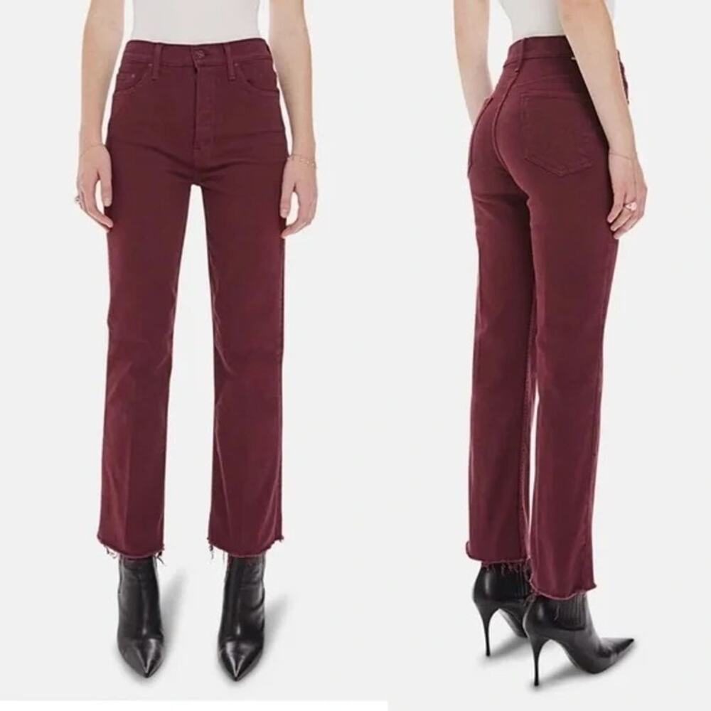 Mother The Tripper Ankle Fray Jeans Burgundy Women's 28 Straight Leg Raw Hem - Picture 4 of 16